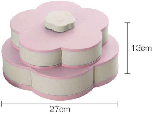 DOUBLE LAYER ROTATING SNACK BOX DRIED FRUIT PLATE ROTARY CANDY STORAGE PHONE HOLDER 10 COMPARTMENTS