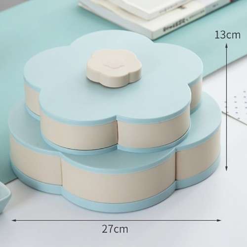 DOUBLE LAYER ROTATING SNACK BOX DRIED FRUIT PLATE ROTARY CANDY STORAGE PHONE HOLDER 10 COMPARTMENTS