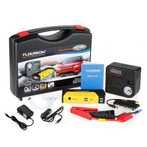 Multi-Function Car Jump Starter Kit with Built-in Survival Hammer, Blade, LED Torch Flashlight