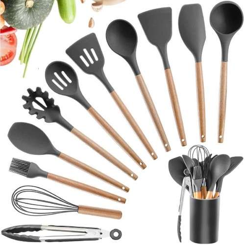 Silicone Kitchenware Cooking Utensils Heat Resistant  Non-Stick Cooking Utensils Kitchen Black