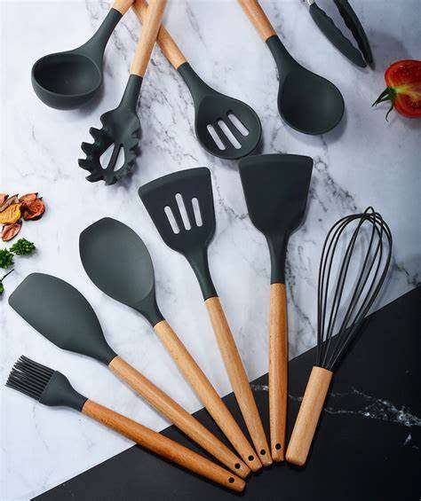 Silicone Kitchenware Cooking Utensils Heat Resistant  Non-Stick Cooking Utensils Kitchen Black
