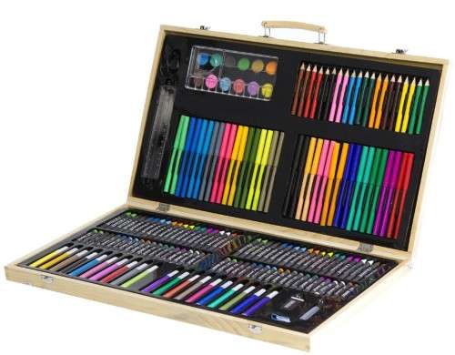 Portable 220-Piece Art Set w/ Wooden Carry Case