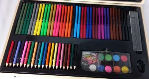 Portable 220-Piece Art Set w/ Wooden Carry Case