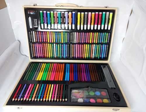 Portable 220-Piece Art Set w/ Wooden Carry Case