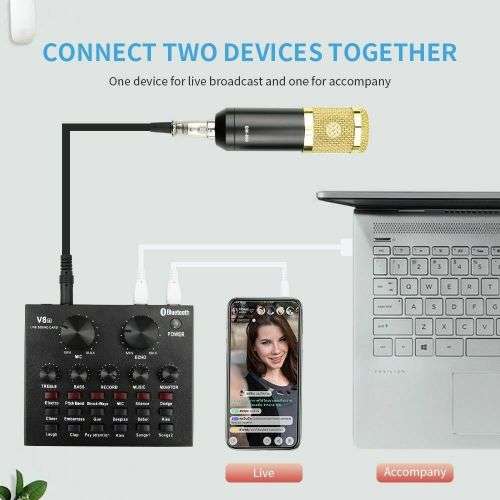 Microphone Bm 800 Condenser With V8 Sound Card Kit With Shock Mount For Live