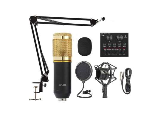 Microphone Bm 800 Condenser With V8 Sound Card Kit With Shock Mount For Live