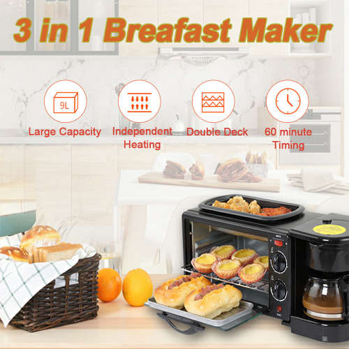 3 IN 1 HOME MULTI-FUNCTIONAL BREAKFAST MAKER COFFEE MECHANICAL OVEN MINI BUFFET  MACHINE TOASTER 9L