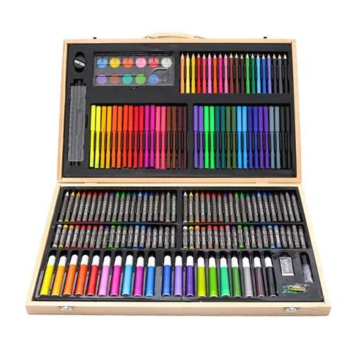 Portable 180-Piece Art Set w/ Wooden Carry Case