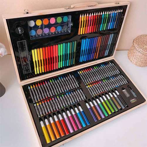 Portable 180-Piece Art Set w/ Wooden Carry Case