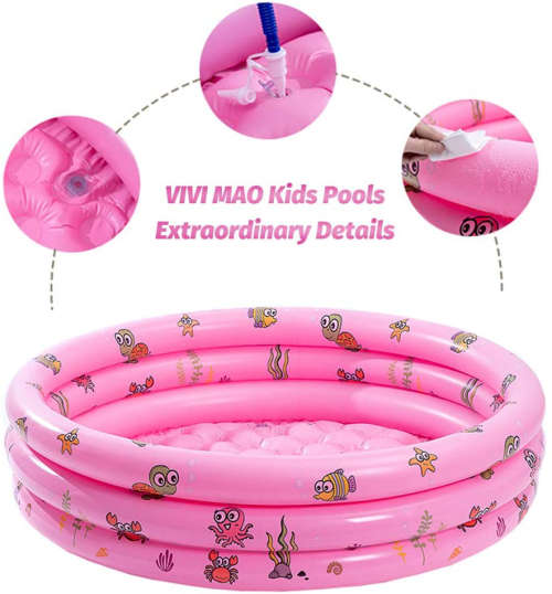 3 Ring Inflatable Paddling Pool Children Kids Swimming Pool Outdoor Garden pink
