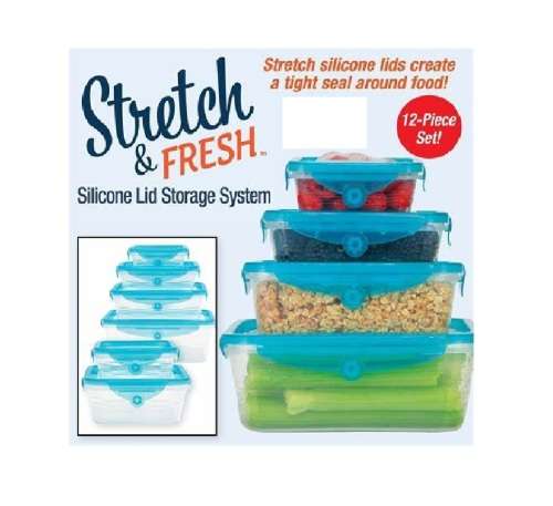 12 pcs Food Storage Containers with Stretch and Fit Lids!