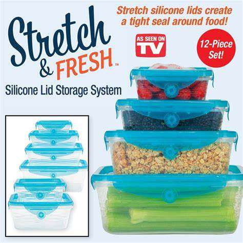 12 pcs Food Storage Containers with Stretch and Fit Lids!
