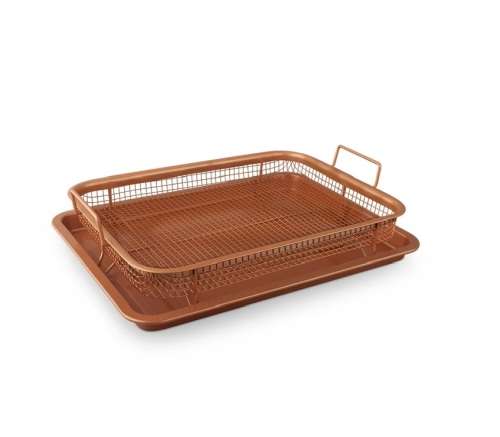 2 Piece Crispy Baking Tray Set with Metal Basket - Copper