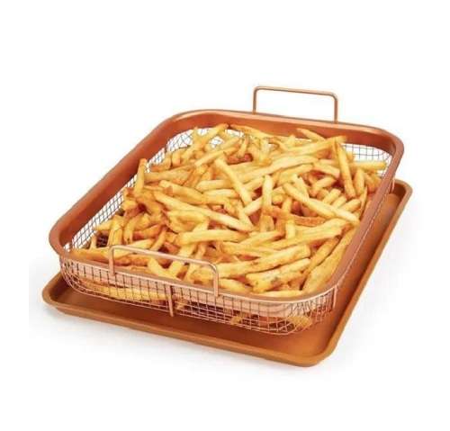 2 Piece Crispy Baking Tray Set with Metal Basket - Copper