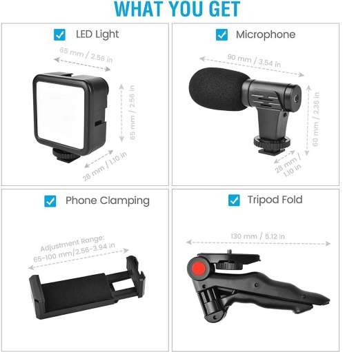 Professional Vlogging Kit With Tripod LED Video Light And Phone Holder