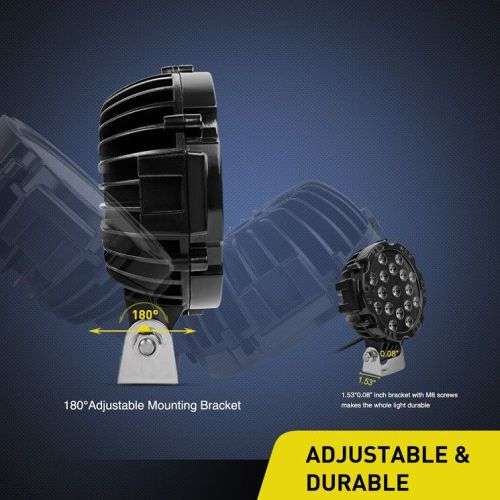 set of 2  7` 51w 5100LM Black Round Spot Light Pod