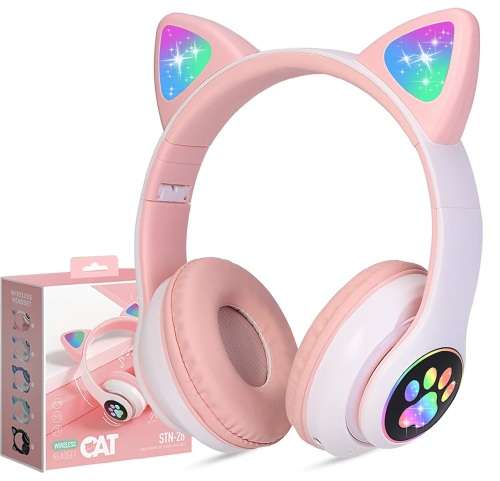 Cat Ear Wireless Headphones, LED Light Up Kids Bluetooth Headphones Over On Ear w/Microphone