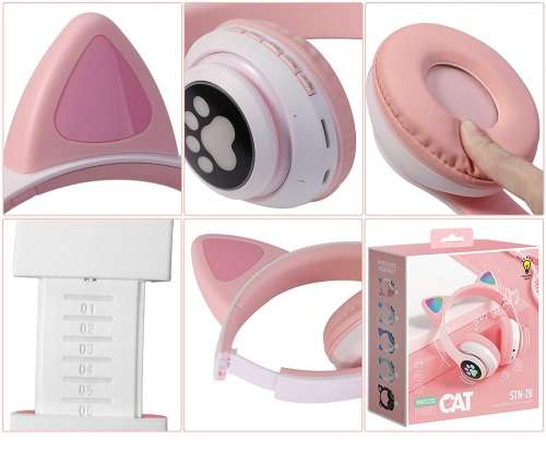 Cat Ear Wireless Headphones, LED Light Up Kids Bluetooth Headphones Over On Ear w/Microphone