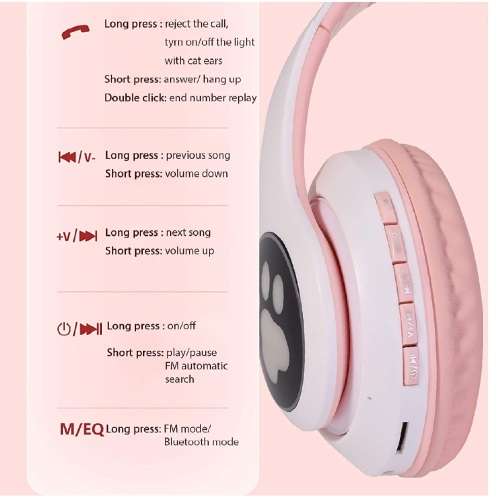 Cat Ear Wireless Headphones, LED Light Up Kids Bluetooth Headphones Over On Ear w/Microphone