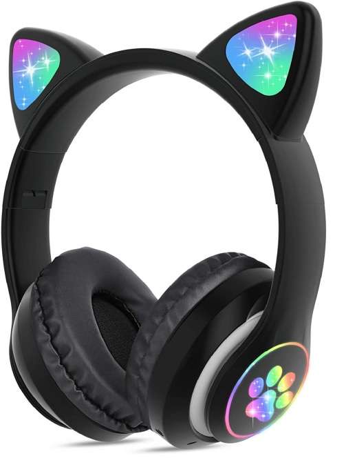 Cat Ear Wireless Headphones, LED Light Up Kids Bluetooth Headphones Over On Ear w/Microphone