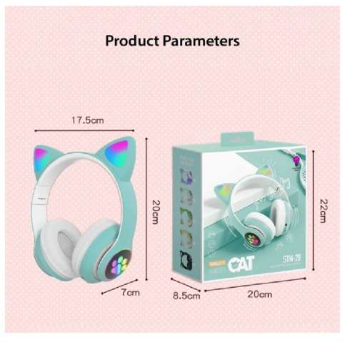 Cat Ear Wireless Headphones, LED Light Up Kids Bluetooth Headphones Over On Ear w/Microphone