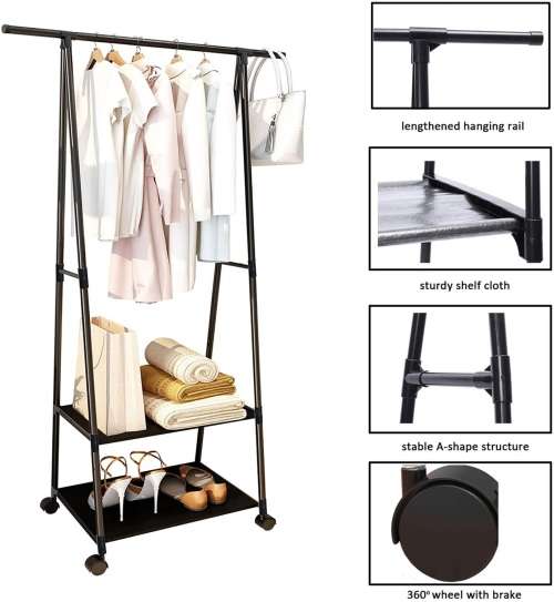 Clothes Rack Small Metal Garment Rack with Shelves for bedroom Rolling clothing rack for Hanging