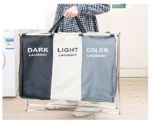 3 Compartments For Dorm Room Washing Storage Laundry Hamper