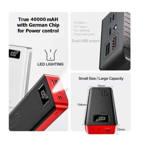 Portable LED Screen Display Power Bank 40000mAH