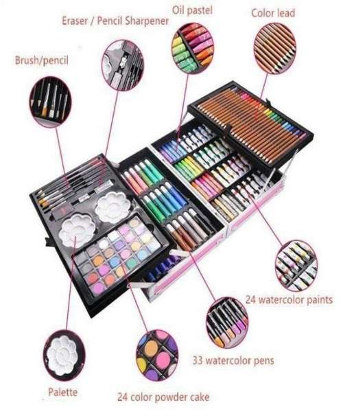 145Pcs Unicorn Kids Painting & Drawing Art Set With Aluminium Case - Blue