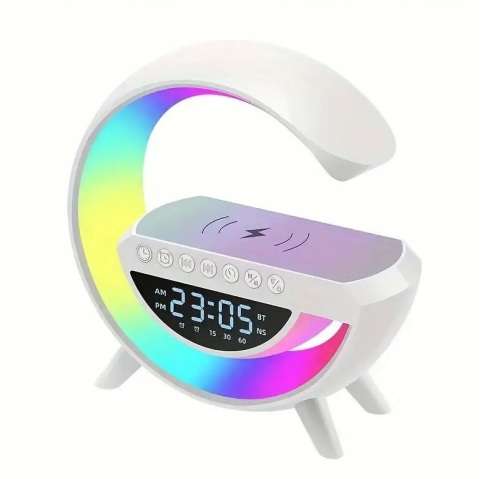 Wireless Alarm Clock Speaker With Rhythm RGB Light Bar,15W Wireless Speaker