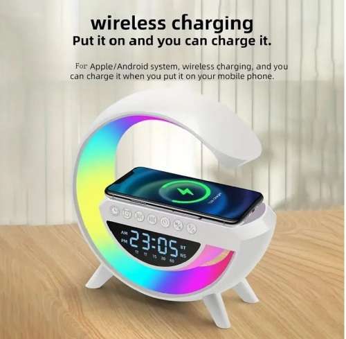 Wireless Alarm Clock Speaker With Rhythm RGB Light Bar,15W Wireless Speaker