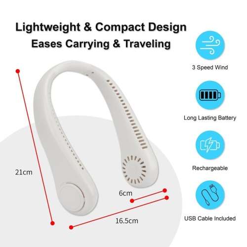 Mini Hanging Neck Fan,USB Rechargeable ,Air Cooler Portable Bladeless Fan_white
