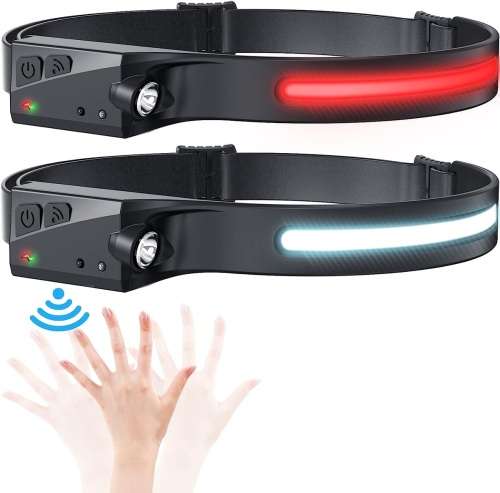 CS-Red And White Led Headlamp Rechargeable 6Modes Adjustable, Motion Sensor