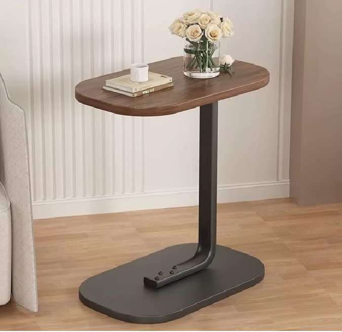 C-shaped Side Table Accent Table, Wood Desktop End Table - Chestnut