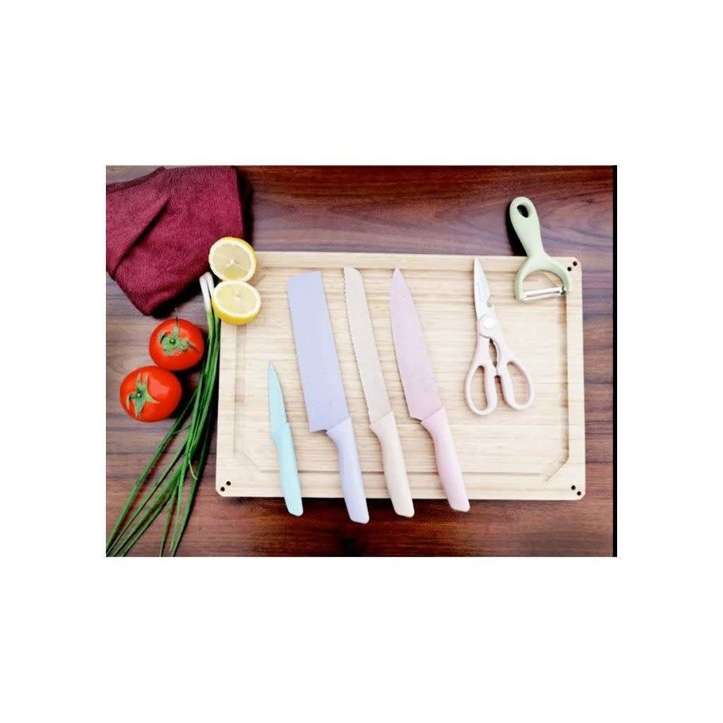 Corrugated Colorful Kitchen Knife Set of 4 with Scissors & Peeler