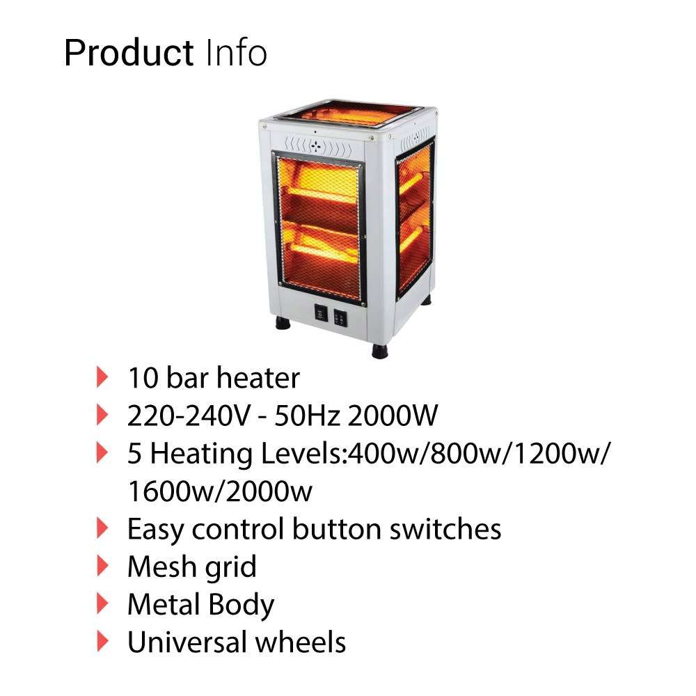 10 Bars /5 Sides Electric Heater 2000 W