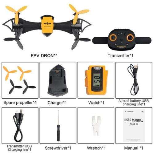 Transformable Bat Mini FPV Drone Camera Wifi FPV Wearable Quadcopter Watch UAV
