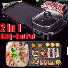 2 in1 Electric Barbecue Table Top Grill Griddle Non Stick Smokeless BBQ Hot Plate