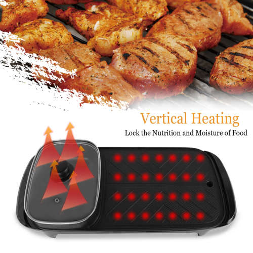 2 in1 Electric Barbecue Table Top Grill Griddle Non Stick Smokeless BBQ Hot Plate