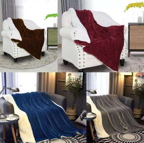 KING SIZE 2.1M X 2.4M THICK COMFY SHERPA FLEECE BLANKETS- VARIOUS COLOURS