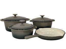 7 PIECE DUBBLE CAST IRON COOKWARE SETS, COLOURS AVAILABLE BLUE, RED OR ORANGE