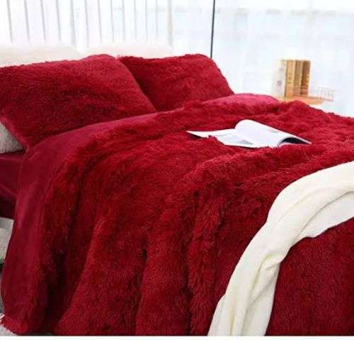 GORGEOUS 3 PIECE FLUFFY QUEEN SIZE COMFORTER SET- VARIOUS COLOURS