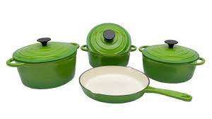 7 PIECE DUBBLE CAST IRON COOKWARE SETS, COLOURS AVAILABLE BLUE, RED OR ORANGE