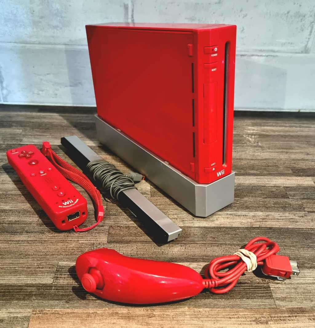 Red Nintendo Wii Console with Motion Plus Controller and Nunchuck