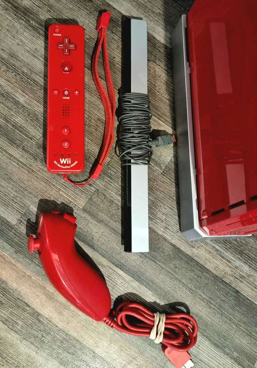 Red Nintendo Wii Console with Motion Plus Controller and Nunchuck