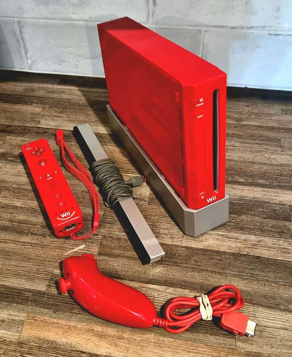 Red Nintendo Wii Console with Motion Plus Controller and Nunchuck