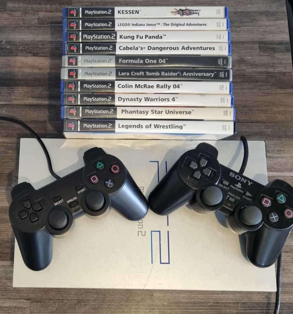 PS2 Console + 2 Controllers + 10 Games