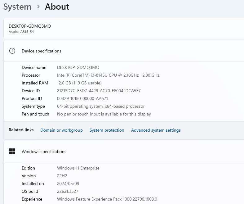 Acer Aspire A315-54 i3 8th Gen