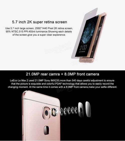 LeEco Le Max 2 Snapdragon 820 Quad-core 5.7" WQHD Screen Android 6.0 4G Phone 21MP CAM 6GB RAM