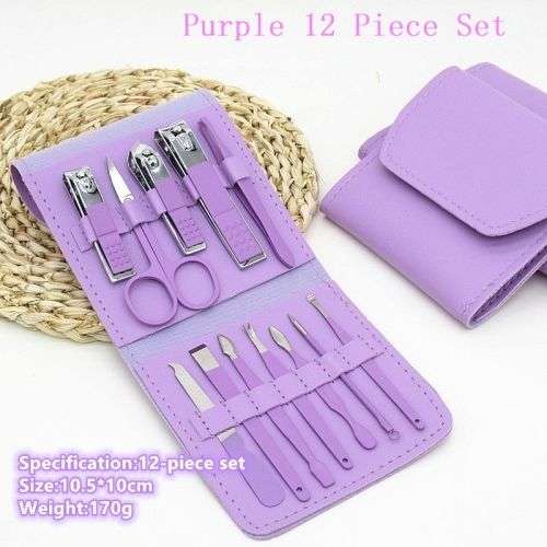 12pcs Portable Nail Set, Makeup Beauty Tool Nail Clipper Set with Folding Bag